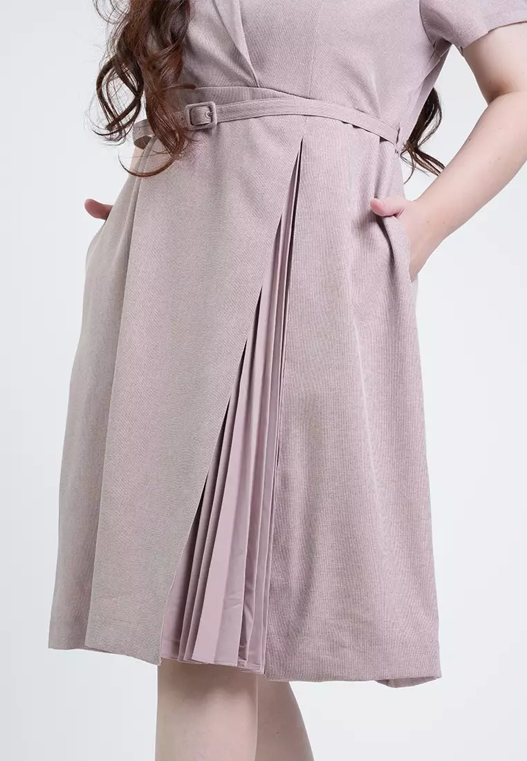 Milly Plus Size Anna Pleated Belted Wrap Sheath Dress