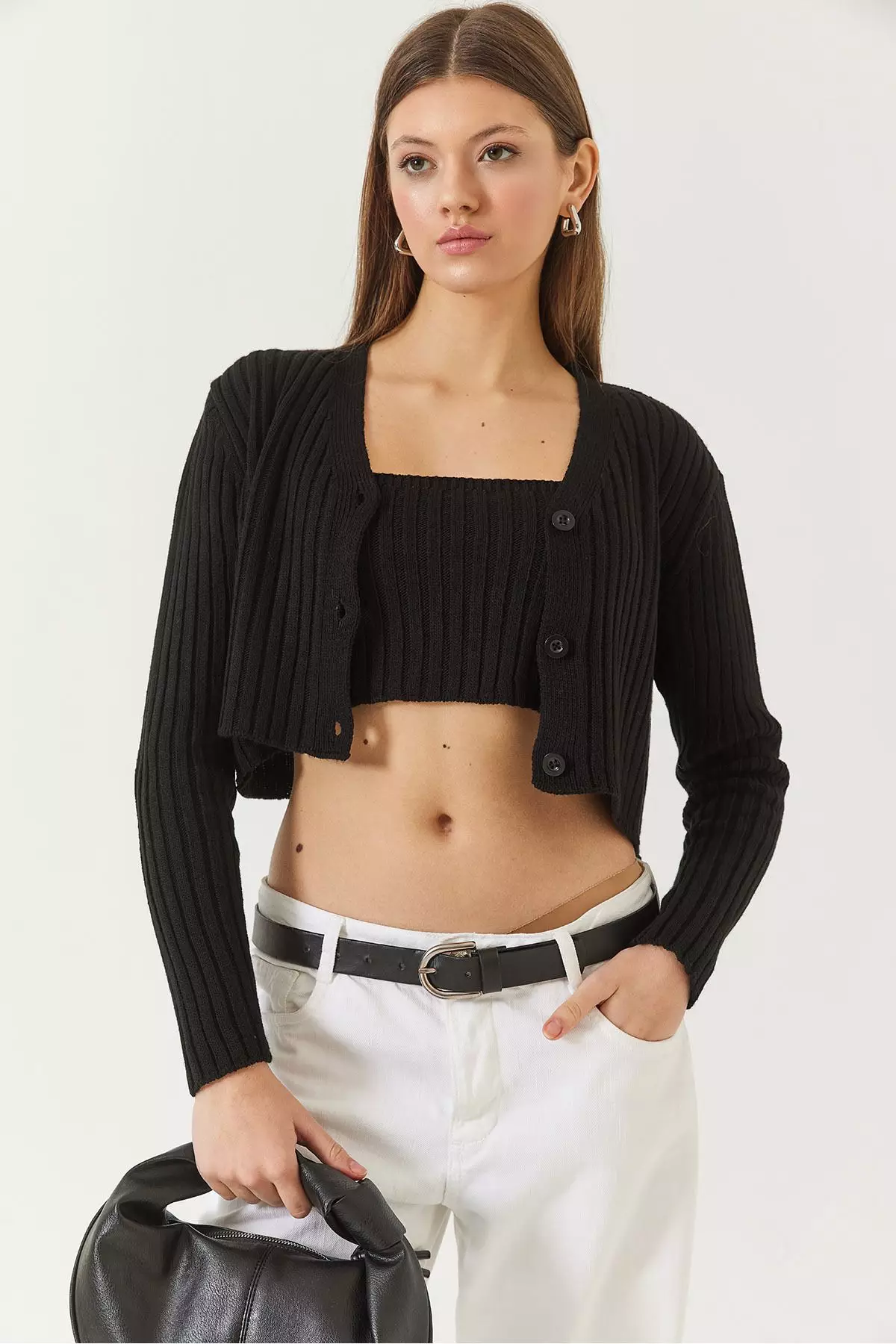 Women's Cardigan Crop Tank Top Double Knitwear Set 60261447