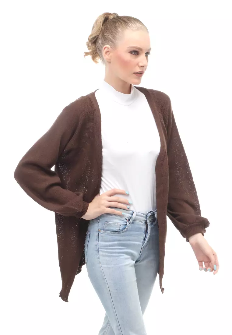 Cardigan Fashion Wanita Loose Fit Design Kasual Premium Quality - Coklat Tua