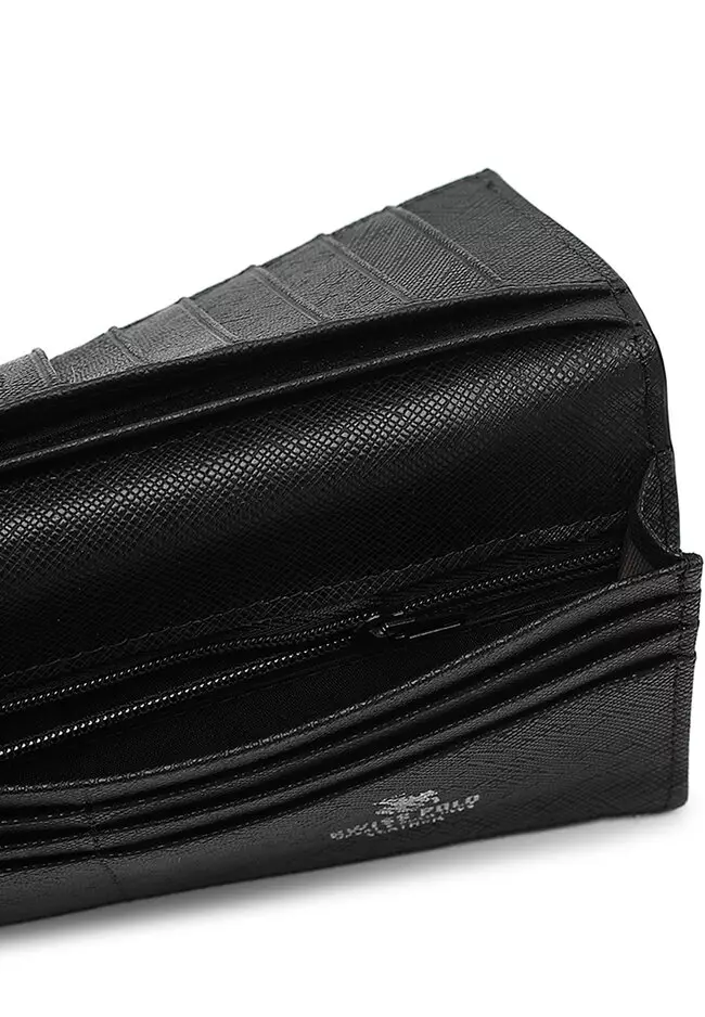 Genuine Leather RFID Long Wallet - Black