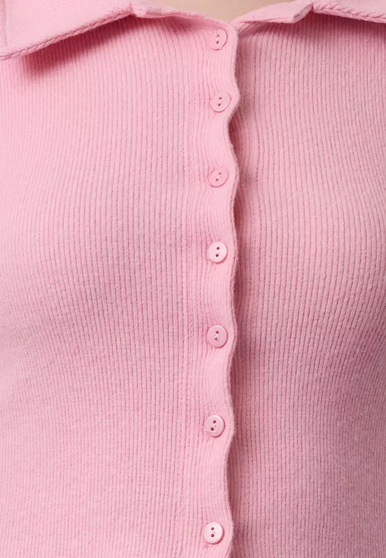 Button Detail Crop Knitted Top