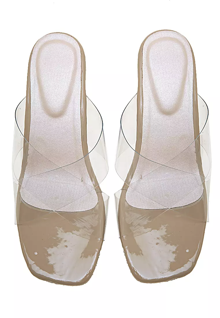 Azella Heels Transparent Design Casual Sandal Wanita - Cream