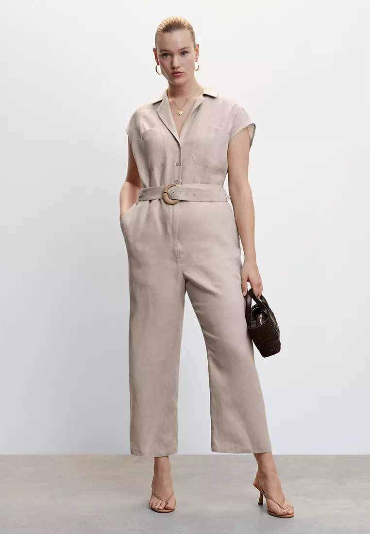 Mango jumpsuit beige on sale