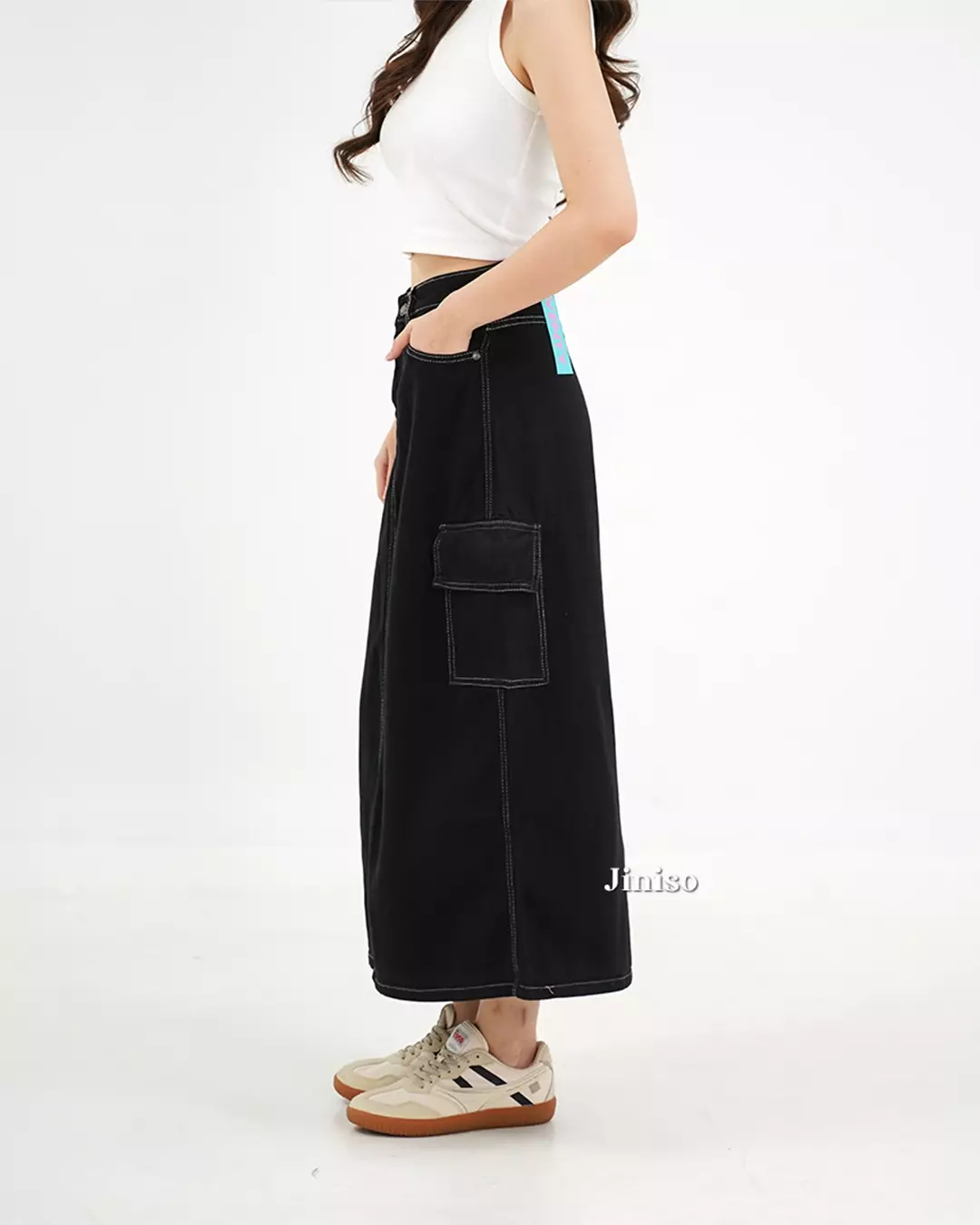 Highwaist Rok Cargo Jeans Panjang 985 SEVENTY