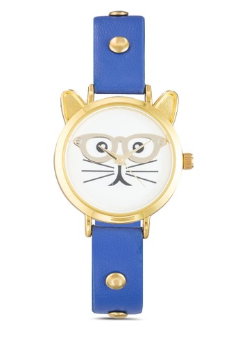 Cat Face with Studded PU Strap Watch