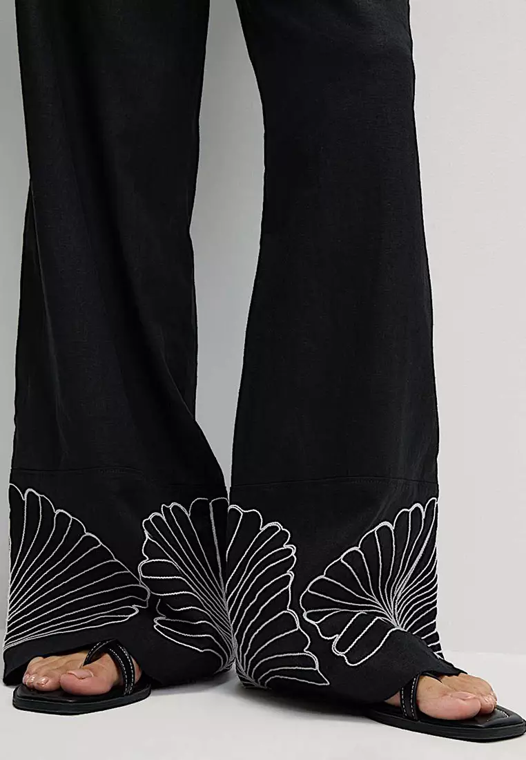 Linen Rich Drawstring Wide Leg Trousers