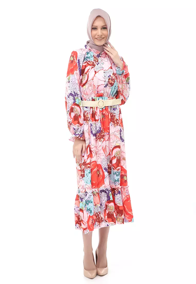 Tiara Gamis Dress Long Sleeve Wanita Muslimah Regular Fit - Pink