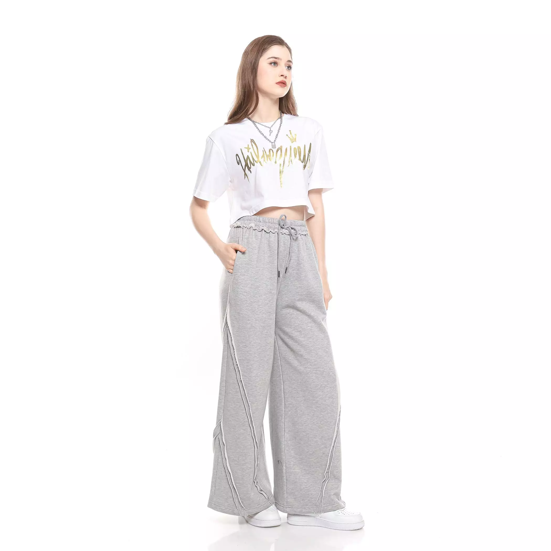 Enough For Today - Kaos Crop Oversize Wanita HailtheQueen Putih Gold