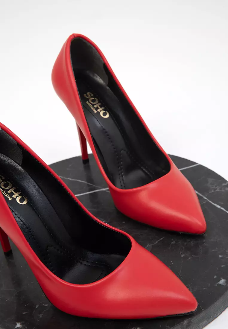 Women's Classic Red Heeled Shoes - 19720