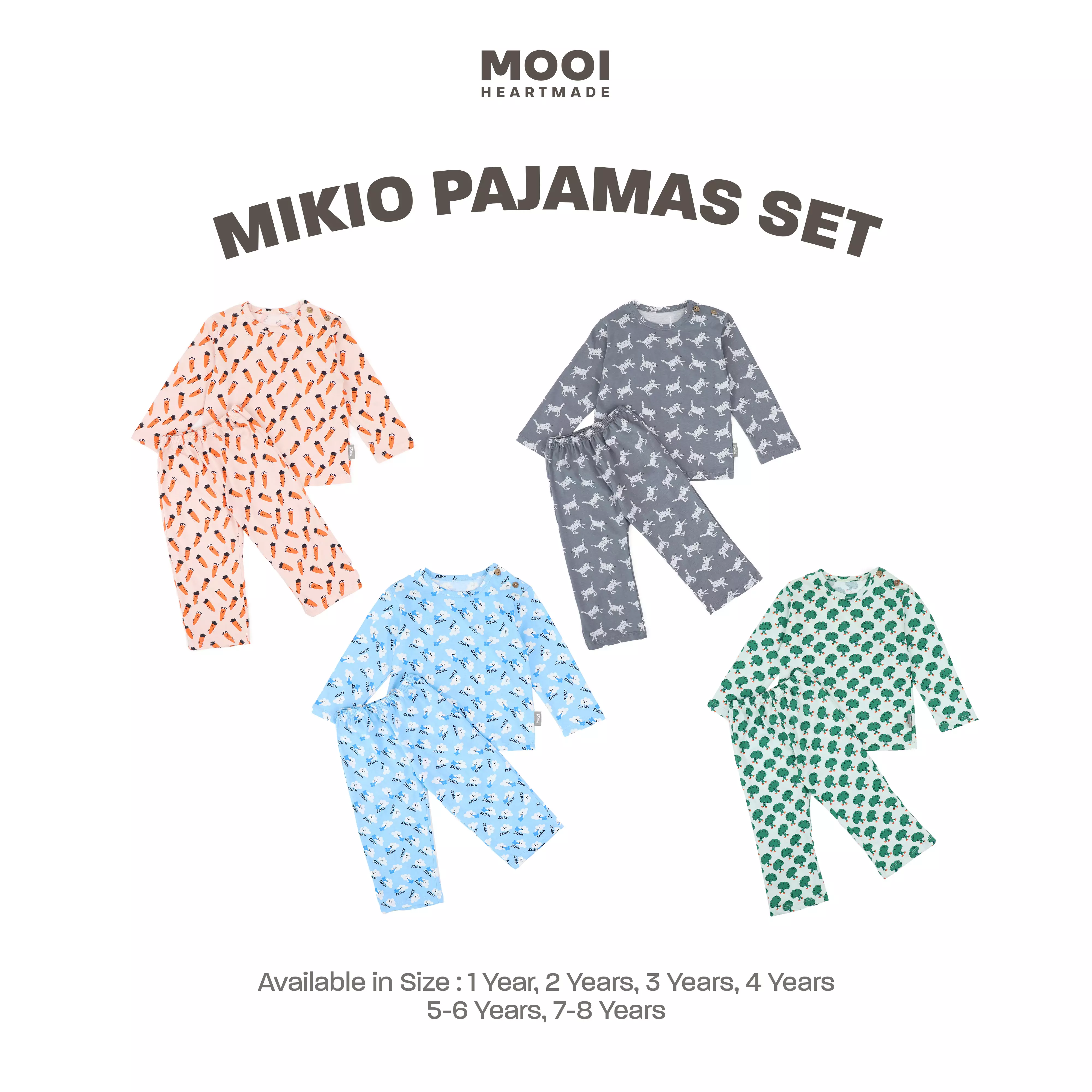 Mooi Setelan Piyama Anak Mikio Pajamas Set Print - Beige