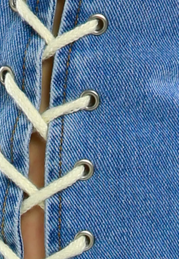 Blue Lace Up Denim Mini Skirt