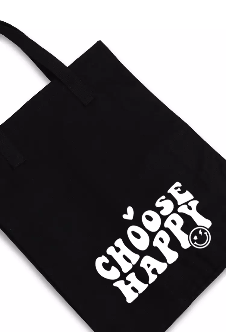 AMC91 totebag aesthetic kanvas pria wanita hitam black choose happy