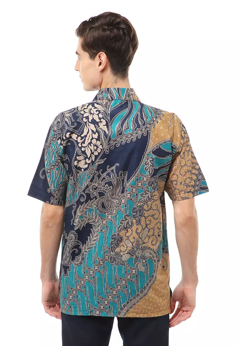 Kendrick Atasan Formal Kemeja Batik Pria Slim Fit Motif Cap Short Sleeve Material Cotton ORIGINAL - Tosca