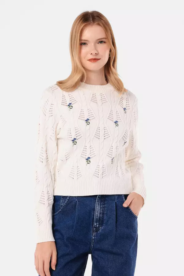 MINIMAL - Maddy - Sweater Rajut Embroidery - White Colour White