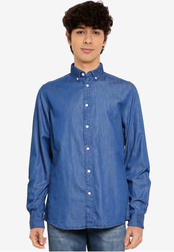 Springfield blue Lightweight Denim Shirt 978D6AA67AD428GS_1