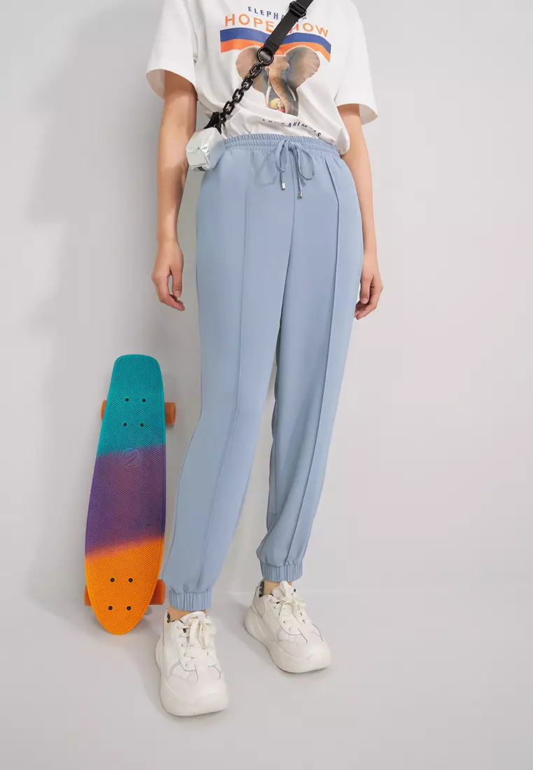 Elastic Waist Contrast Fold Jogger Pants