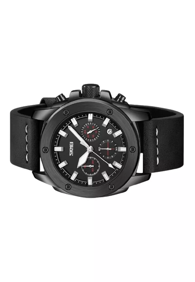 Jam Tangan Pria Analog Date SKMEI 9327 Leather Strap Tahan Air ORIGINAL - Black