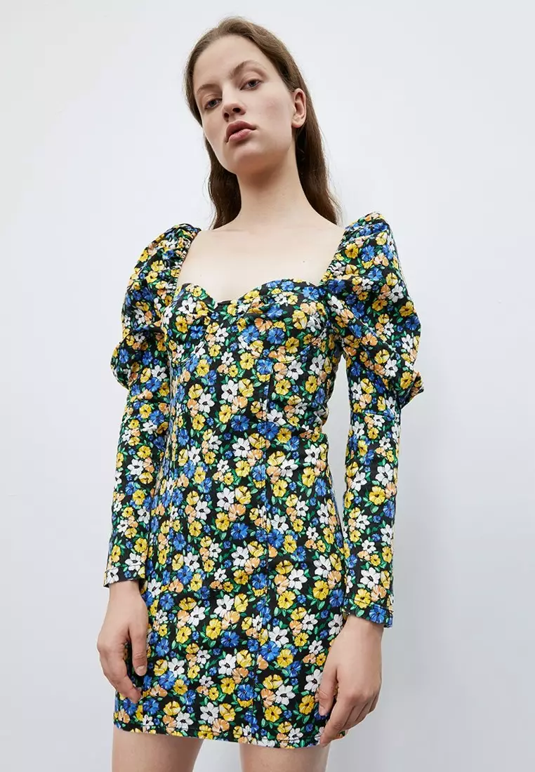 Floral Printed Long Sleeve Mini Dress