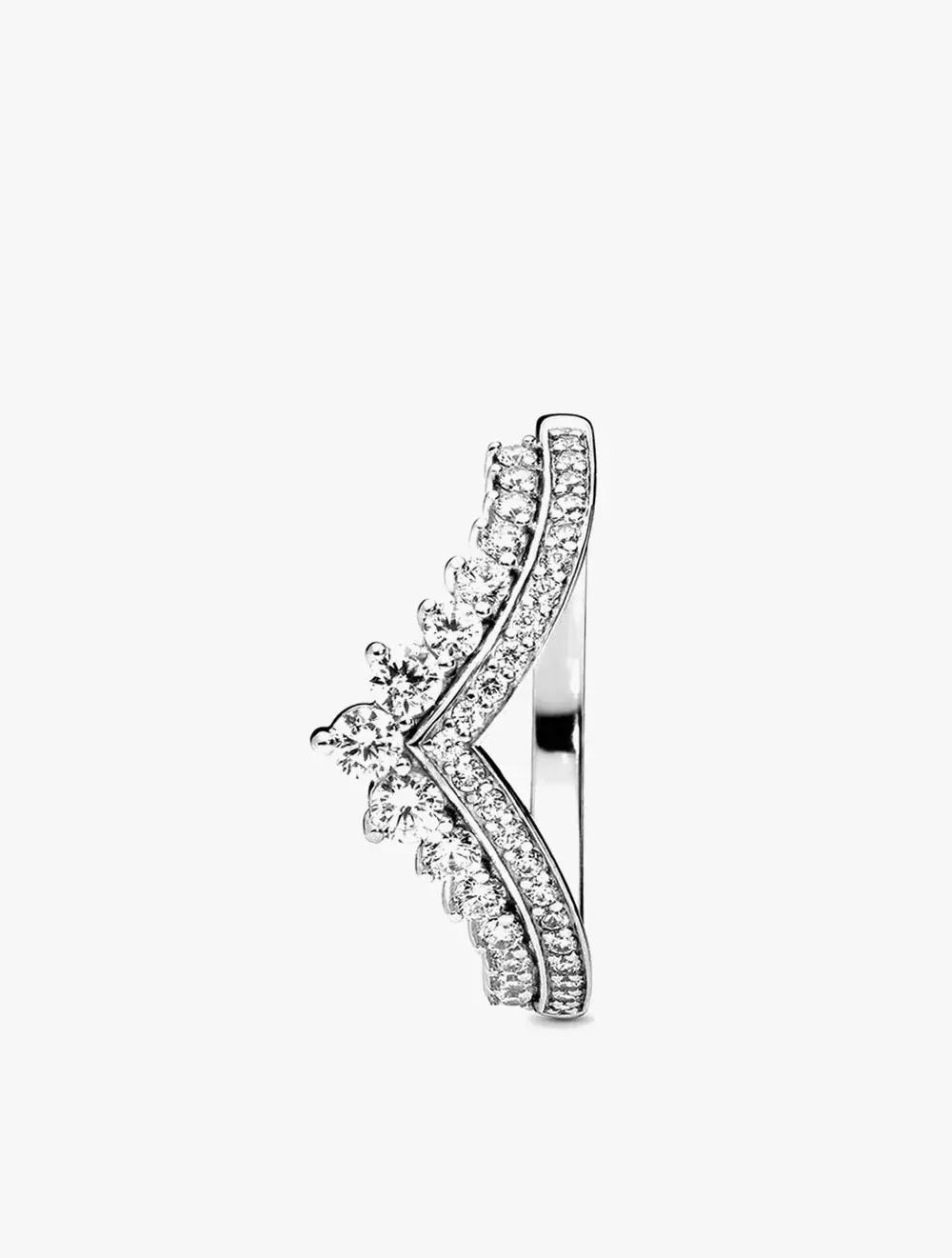 Tiara wishbone silver ring with clear cubic zirconia