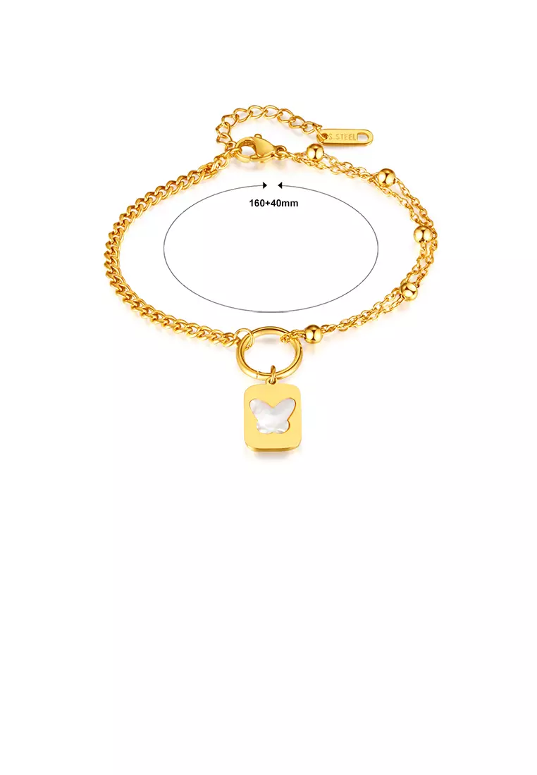 Fashion and Simple Plated Gold 316L Stainless Steel Butterfly Geometric Square Bracelet