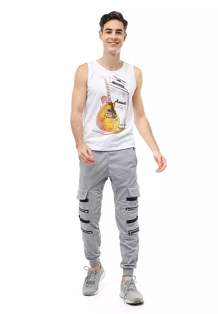 Agies Pakaian Dalam Pria Tank Top Singlet Guitar Motive Material Cotton ORIGINAL - White