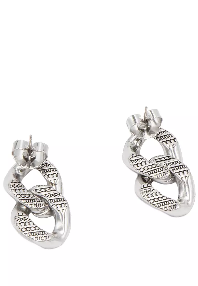 The Monogram Chain Link Earrings in Light Antique Silver 2F3JER001J28