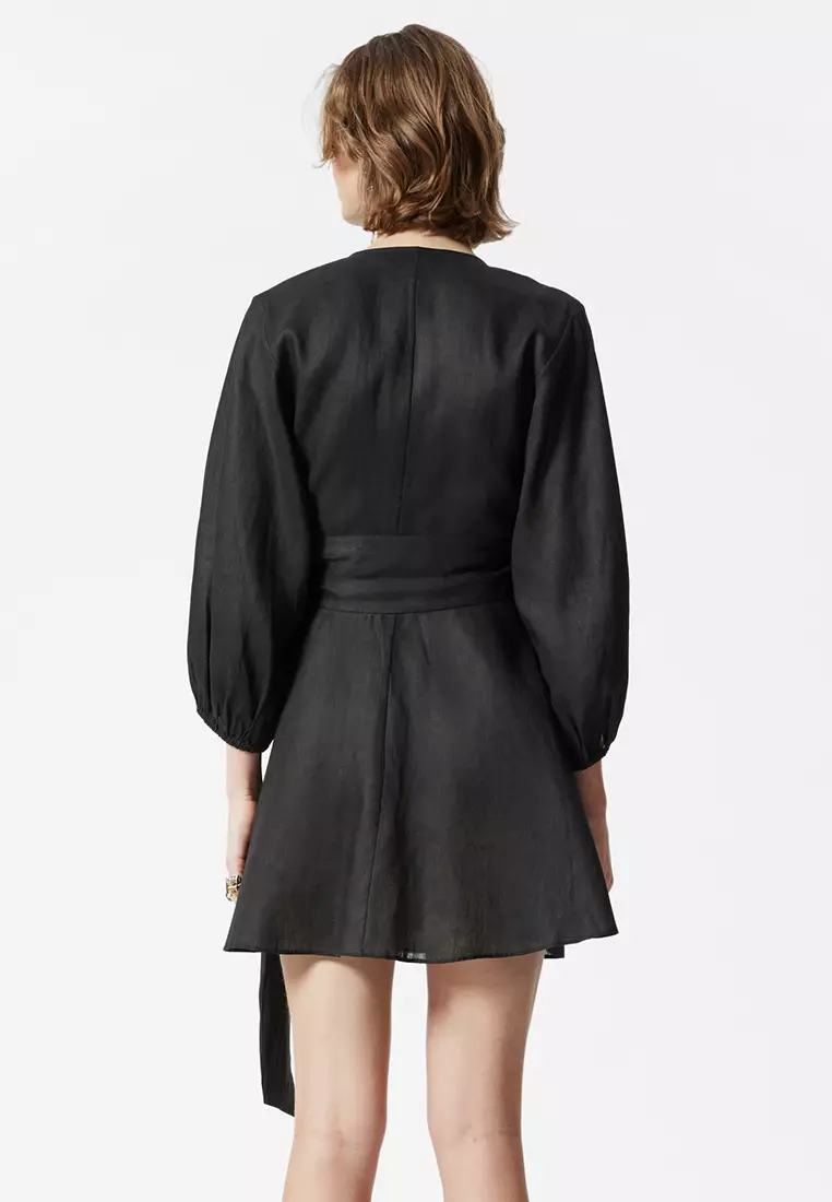 Linen Wrap Mini Dress