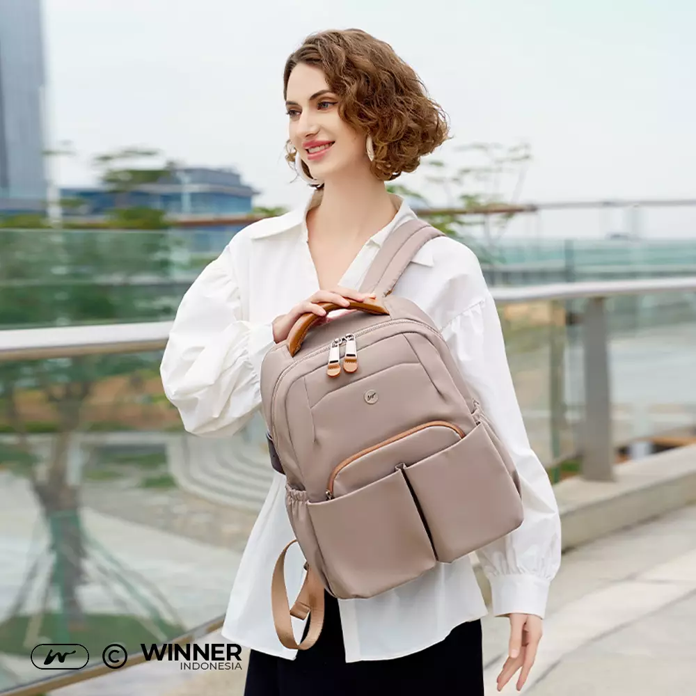 Tas Ransel Laptop 14 inch Oxford Anti-Air Backpack Korean Style (T14-004) Warna Mocha-14-inch