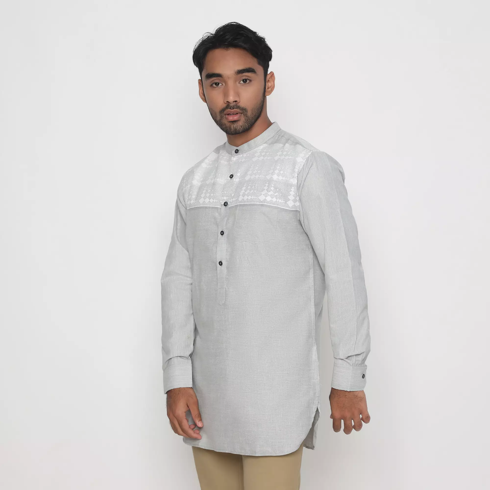 Platini Kemeja Koko Kurta Pria Lengan Panjang Katun Abu 86035