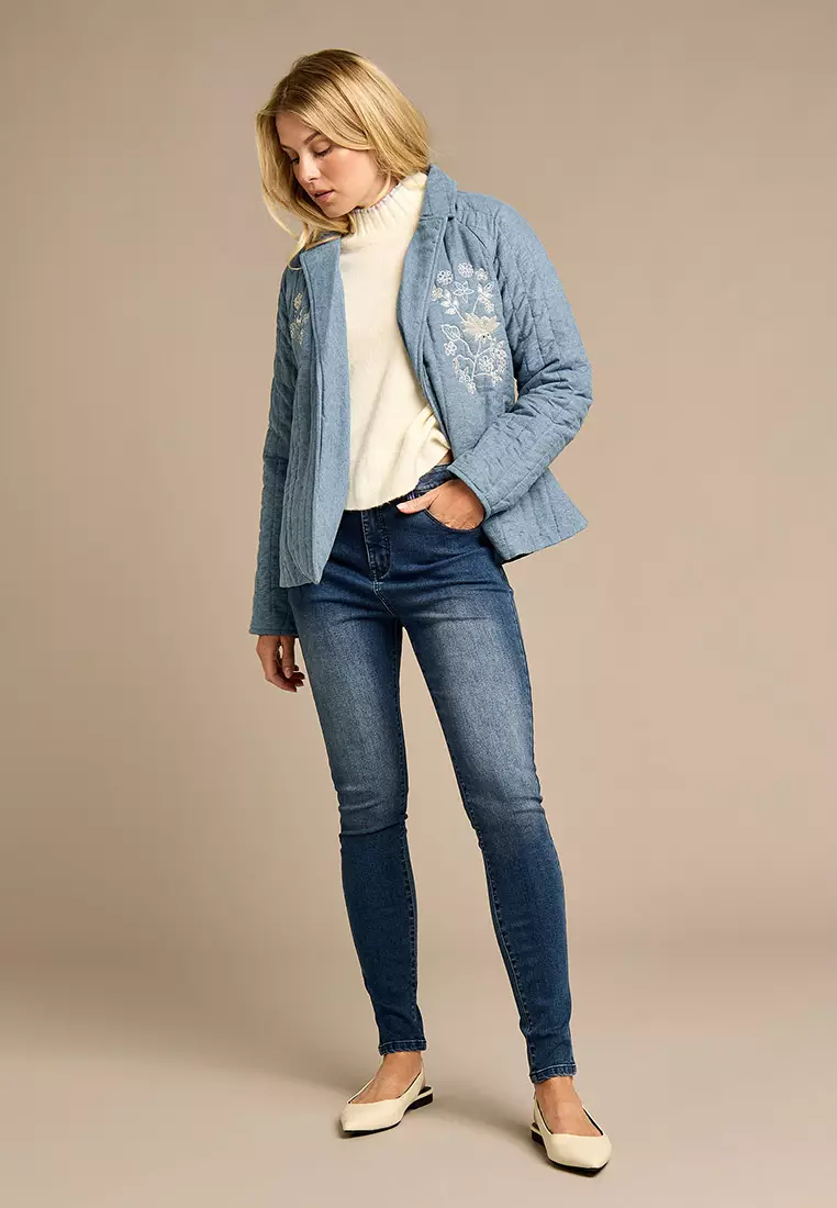 Demi Denim Quilted Tie Blazer