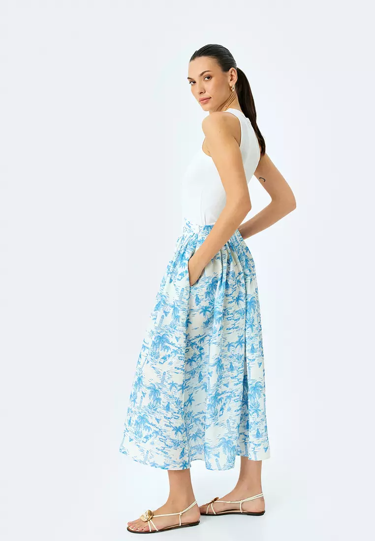High Waist Flared Midi Skirt