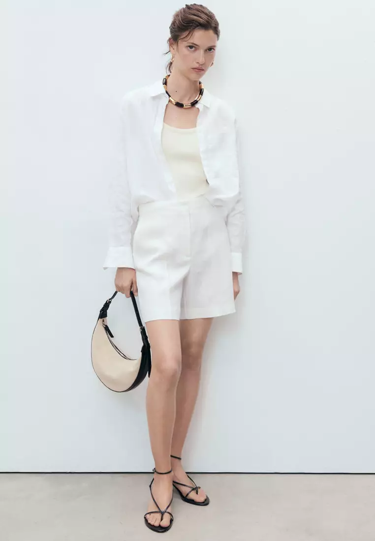 Straight Mid-Rise Linen Shorts