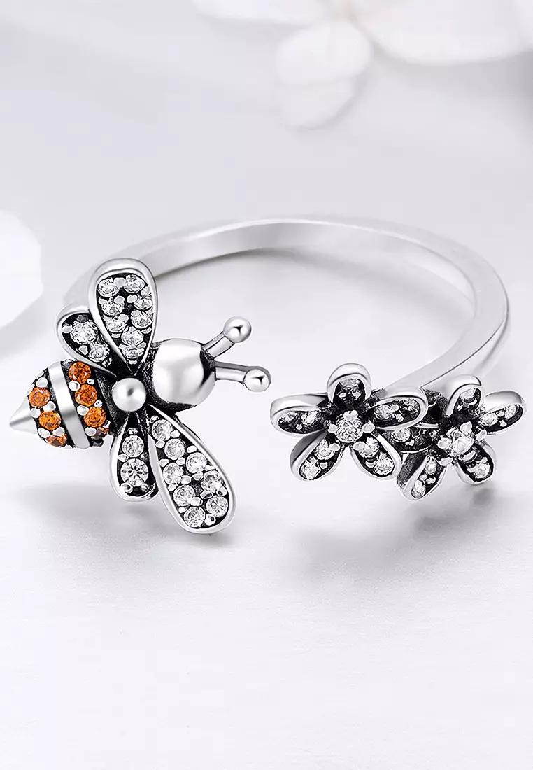 Solid 925 Sterling Silver Daisy Bee Ring