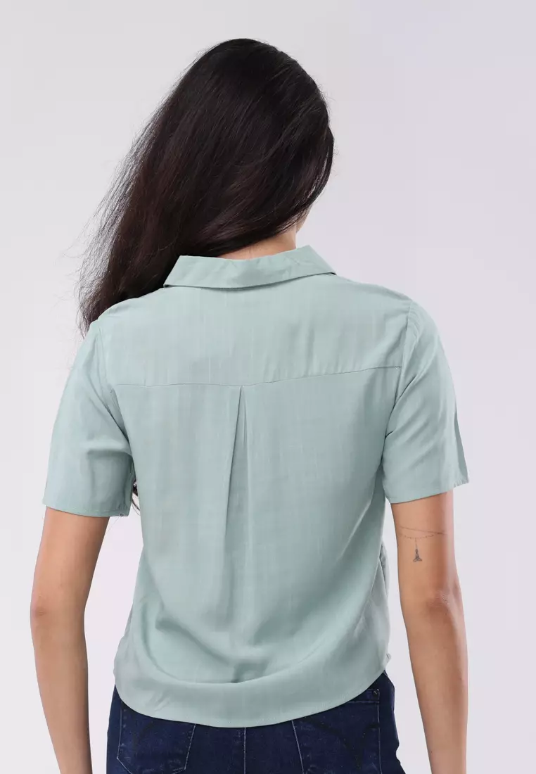 Woven Plain Soft Linen Short Sleeve Blouse