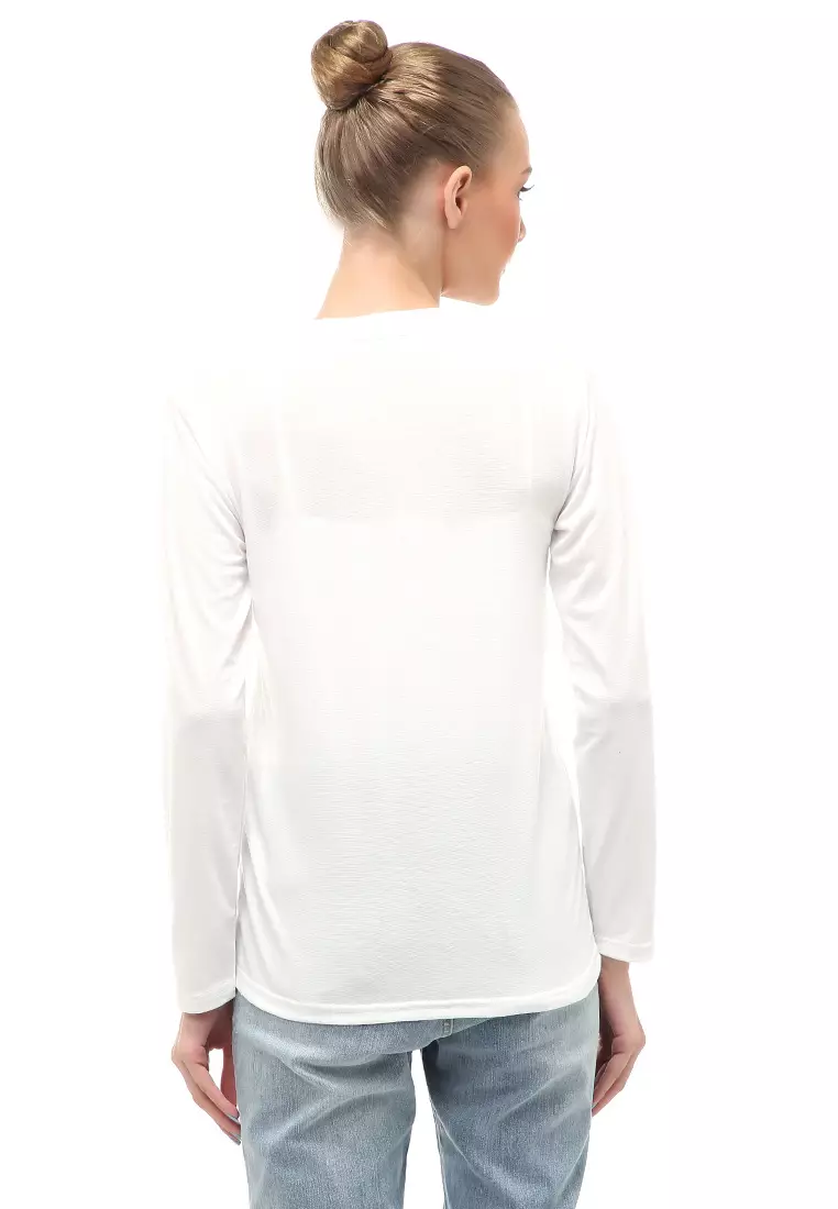 Kaos Polos Atasan Wanita V-Neck Lengan Panjang Design Simple Relaxed Fit - Putih