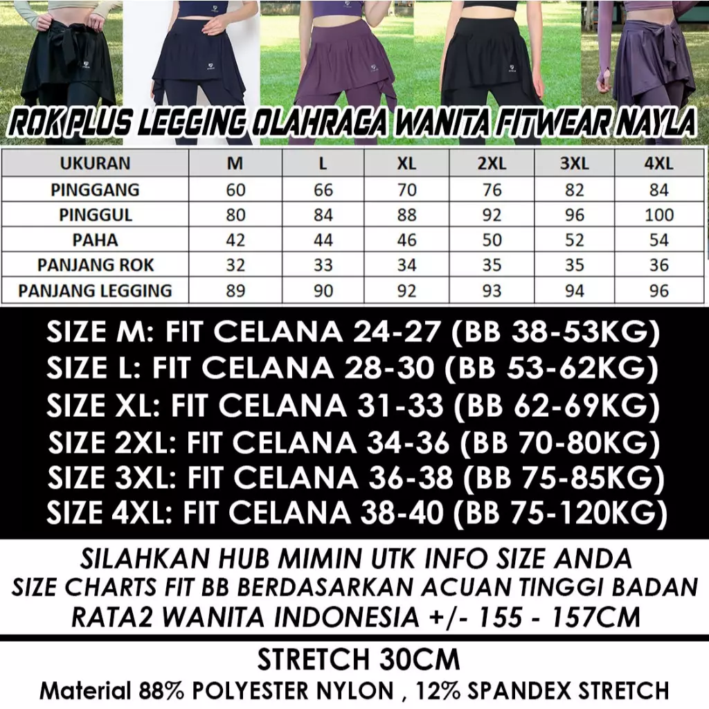 Fitwear - Rok + Legging Olahraga Dryfit Wanita NAYLA - BLACK BACK POCKET