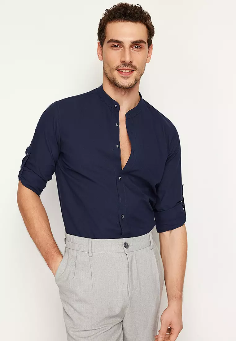 Slim Fit Grandad Collar Shirt