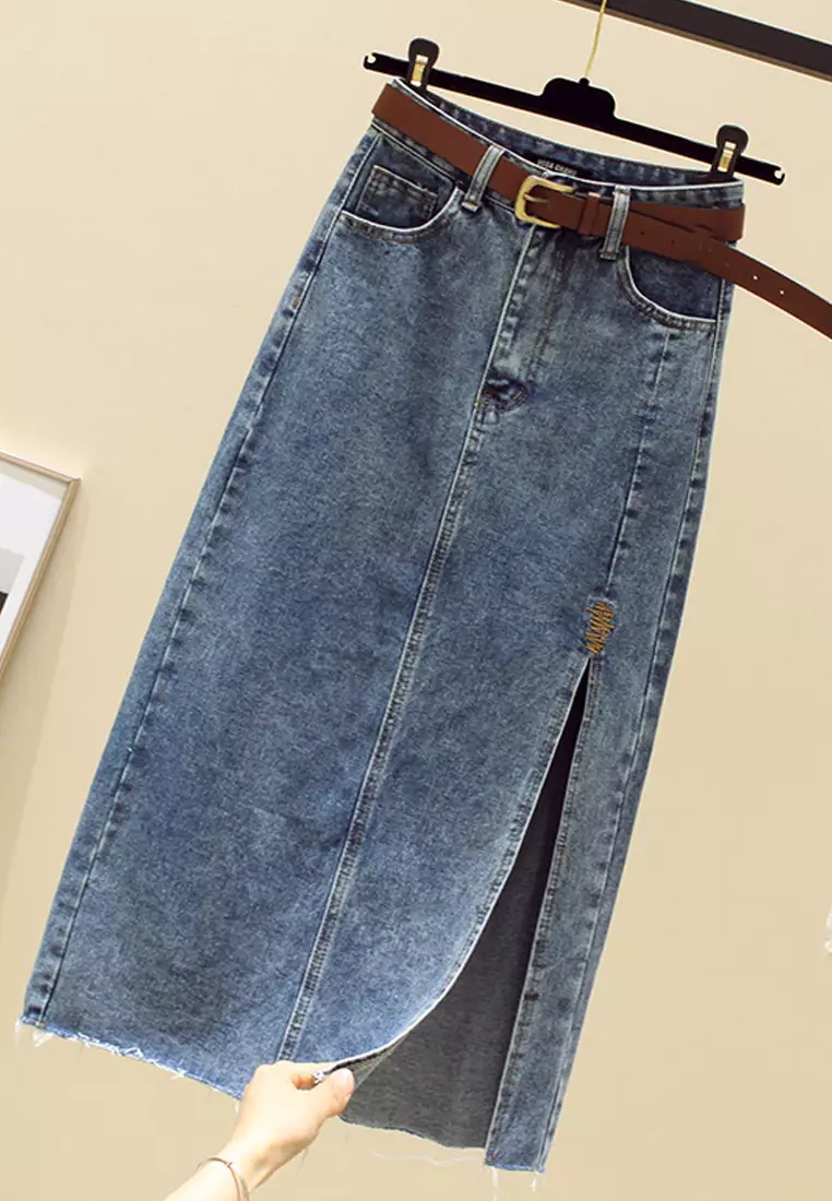 VANSA High Waist Slit Denim Skirt VCW-Sk6737