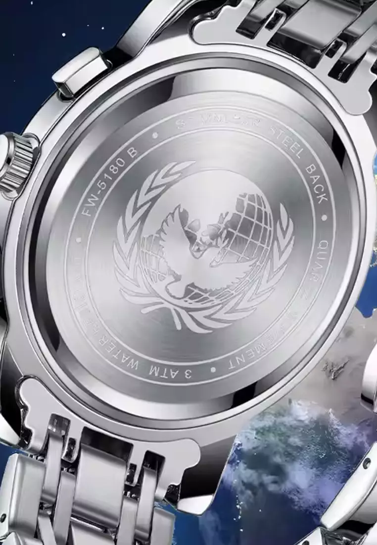 中性計時石英錶，銀色錶盤，40 毫米，鋼錶鍊