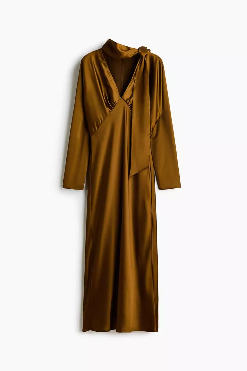 Scarf-detail satin dress