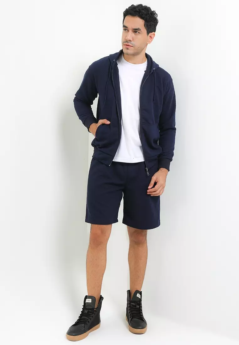 SYZLO Setelan Hoodie Comfy  Diamond Cotton Fleece Atasan Dan Bawahan Boardshort 1 Stel - Navy Blue