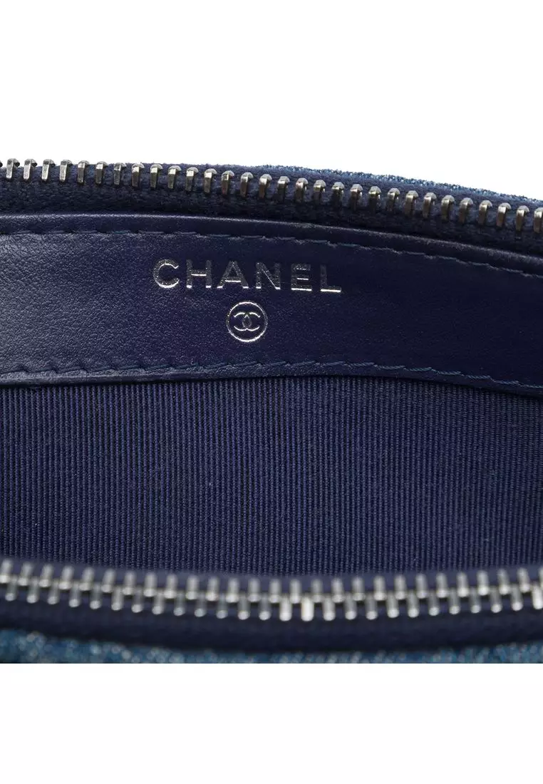 Pre-Loved Chanel Quilted Denim Gabrielle Double Zip Clutch With Chain