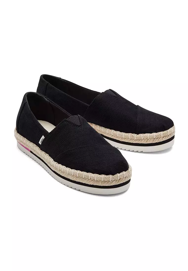 Women Alpargata Platform Rope Black Heavy Twill Shoes