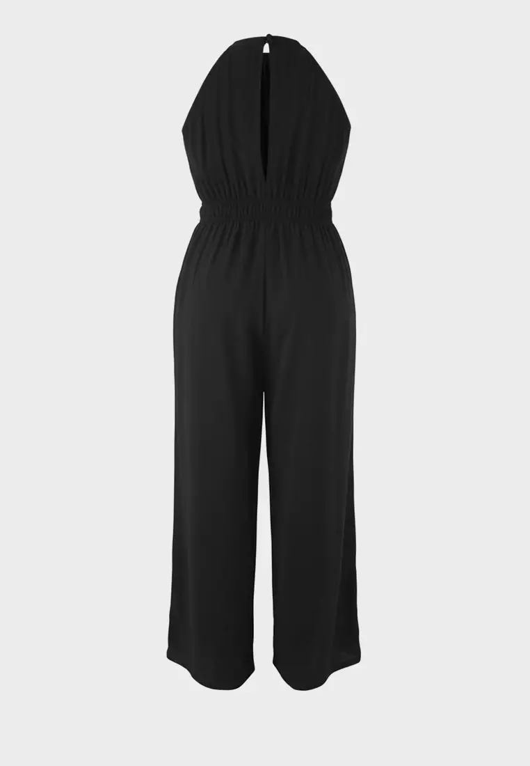 Black Halter Neck Plus Size Jumpsuit