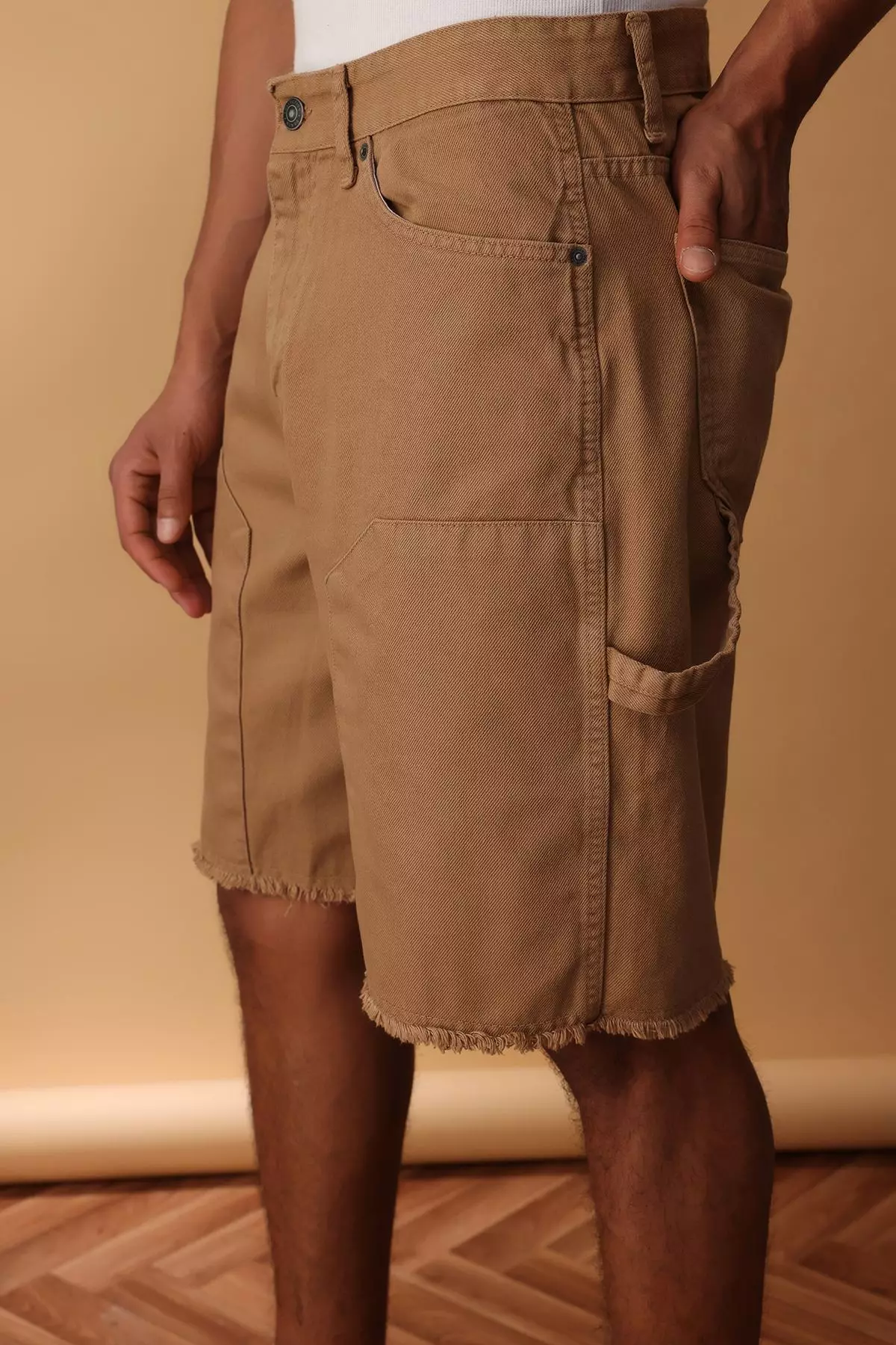 Camel Patchwork Wide Denim Shorts & Bermuda Shorts TMNSS25SR00038