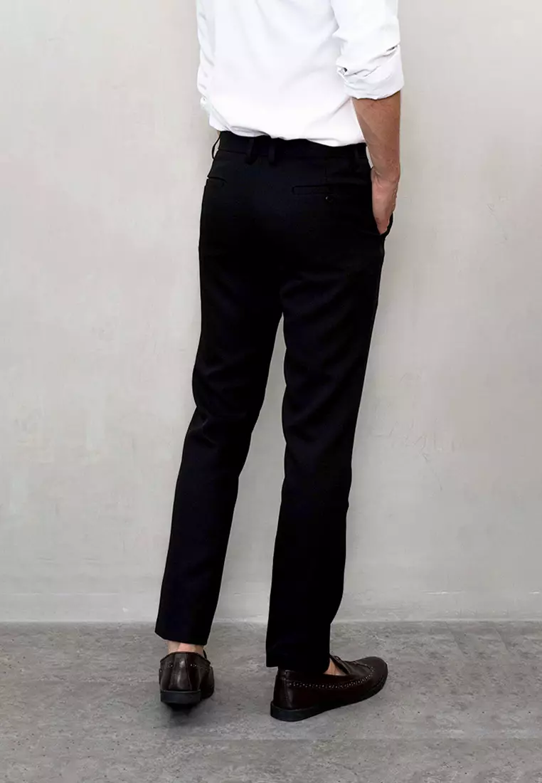 Houseofcuff Celana Bahan Formal kerja kantor hitam polos Slim fit Big Size Black Trouser
