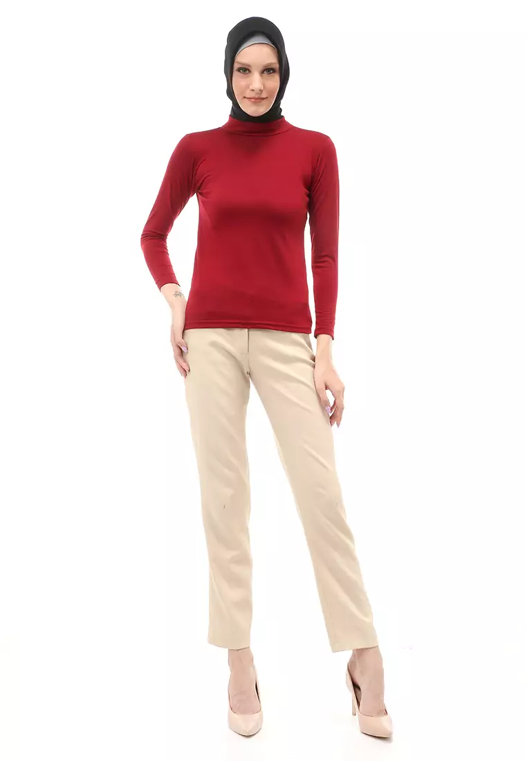 Sabrina Manset Kaos Muslimah Atasan Wanita Long Sleeve Polos Relaxed Fit - Maroon