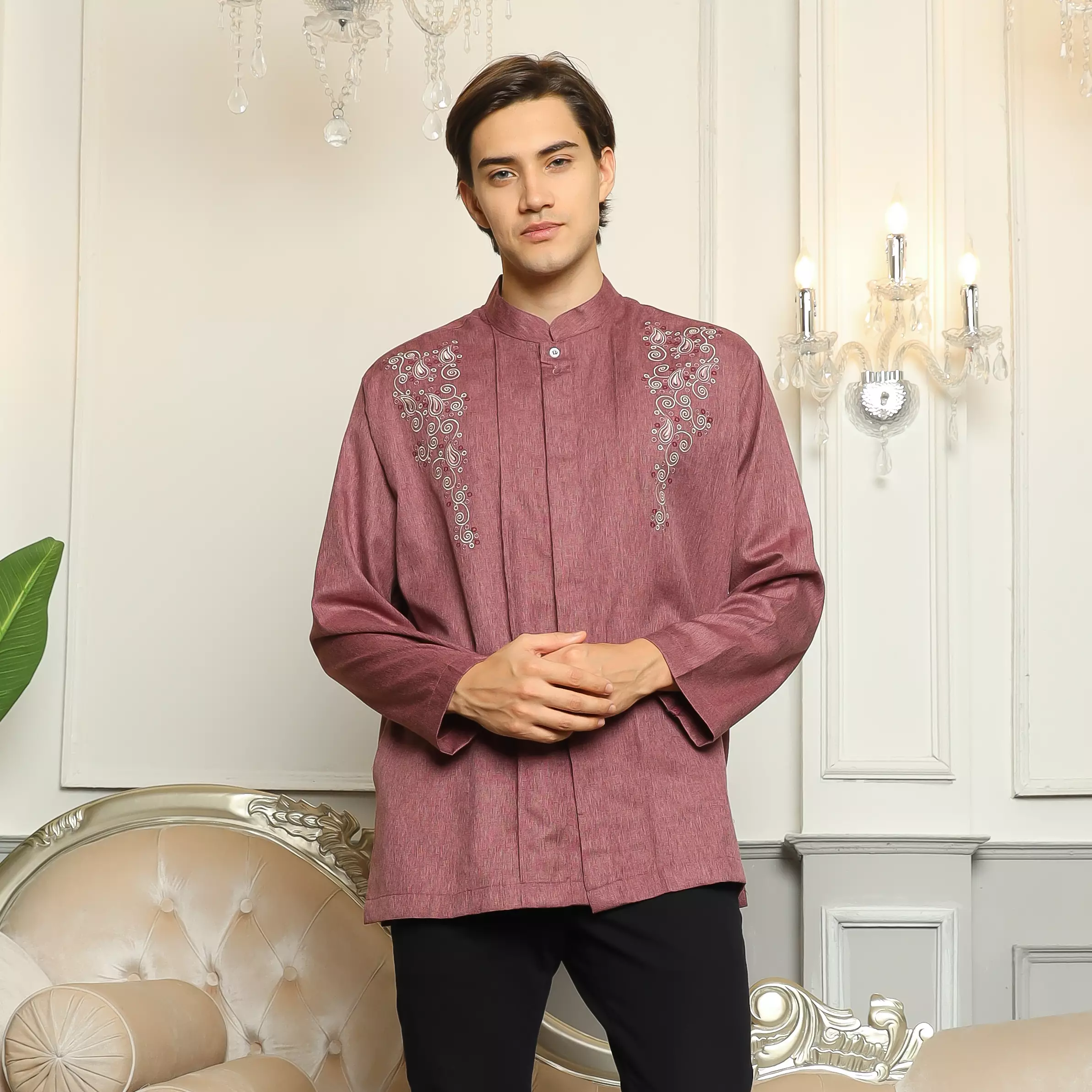 Baju Koko 41 Burgundy Lengan Panjang