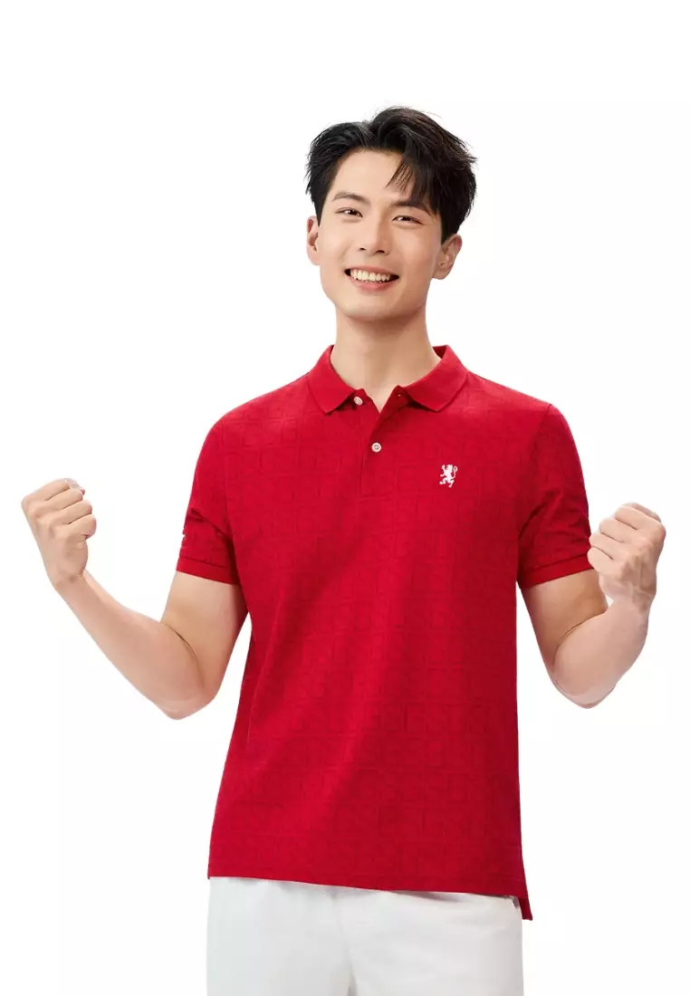 Giordano Men NDP 2026 Collection Slim Fit Cotton Lycra Lion Embroidery Polo T-Shirt (Singapore National Day Parade)