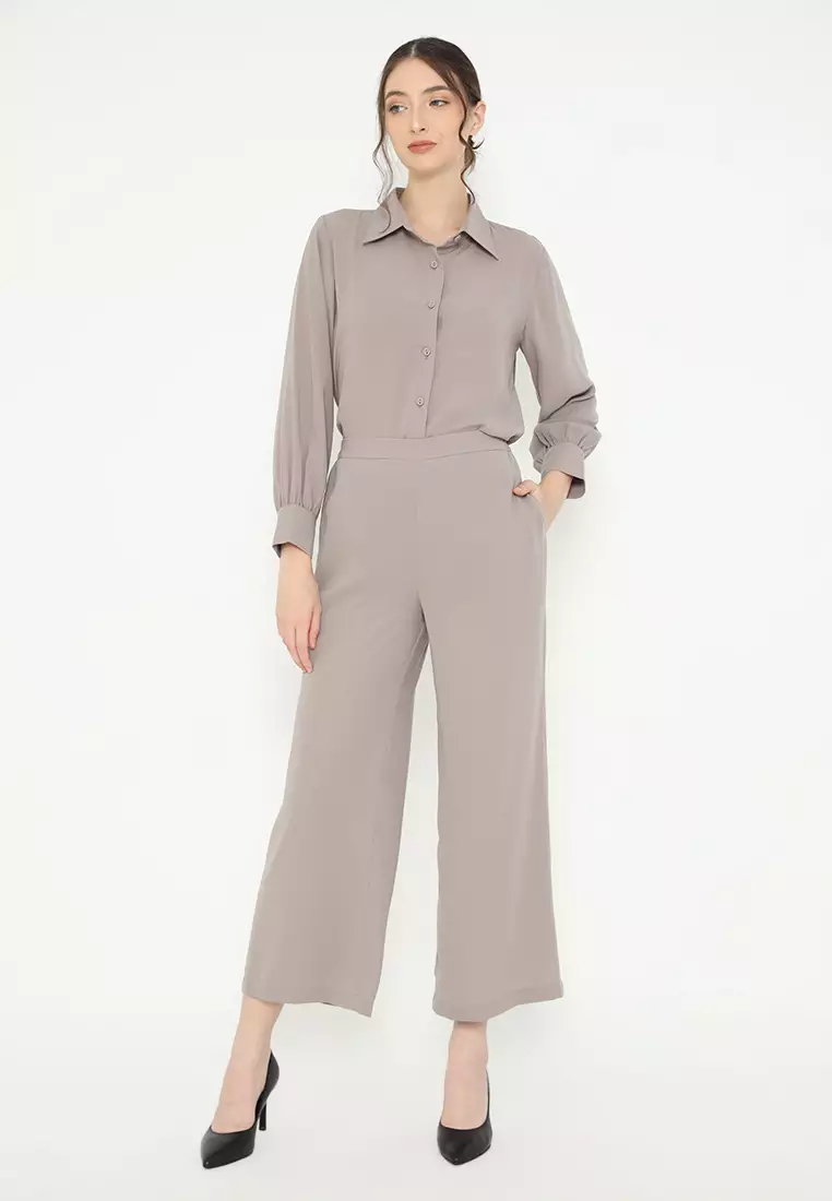 Plain Shirt Long Sleeve In Mocca By Brilliant Girl Warna KEMEJA